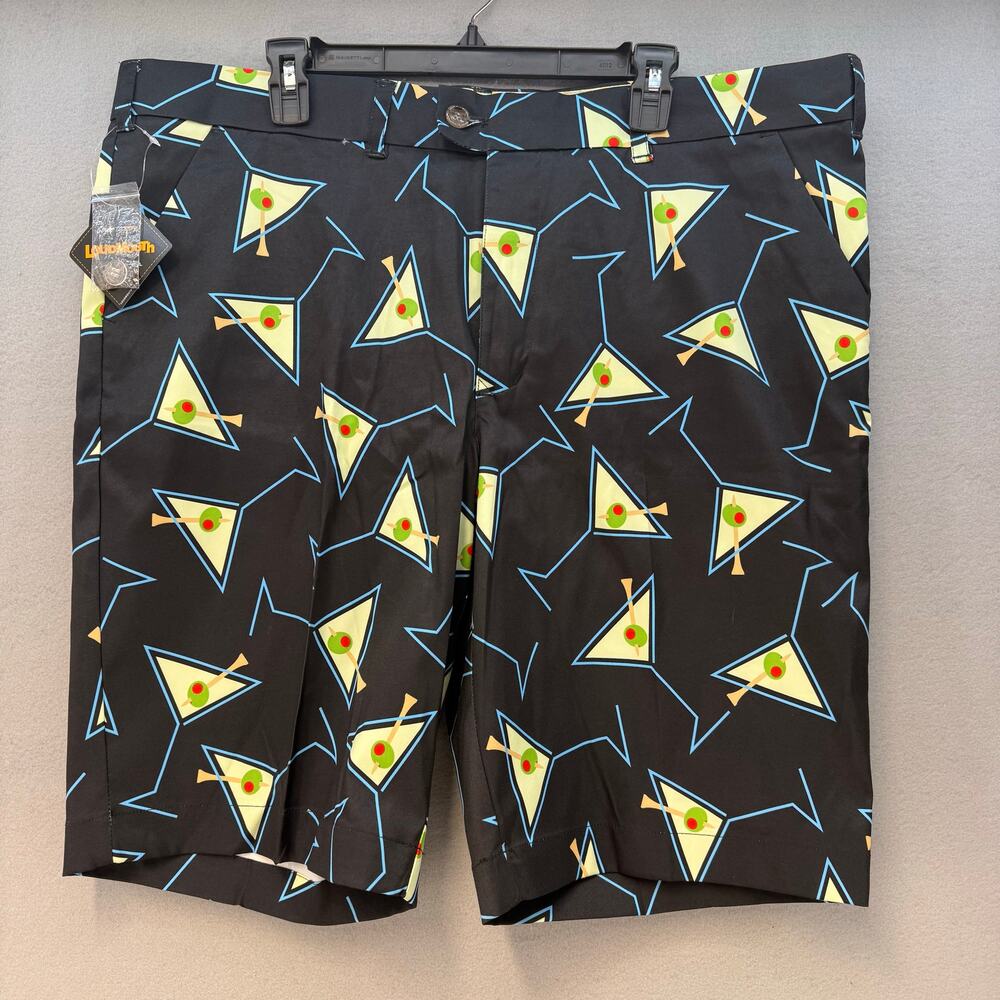 Loudmouth Apparel Golf Shorts Men's 40 Black Green Martini Pattern Tee NWT